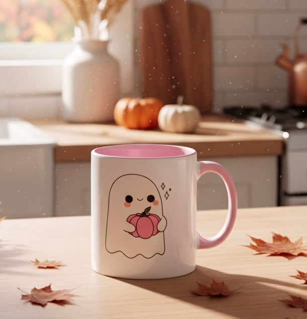 Cute Ghost Pink Pumpkin Mug